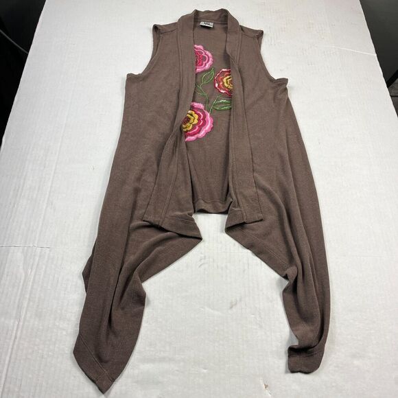 Ivy Jane Embroidered Vest Brown Floral Sleeveless Boho Hippie Sweater SMALL - Picture 1 of 11